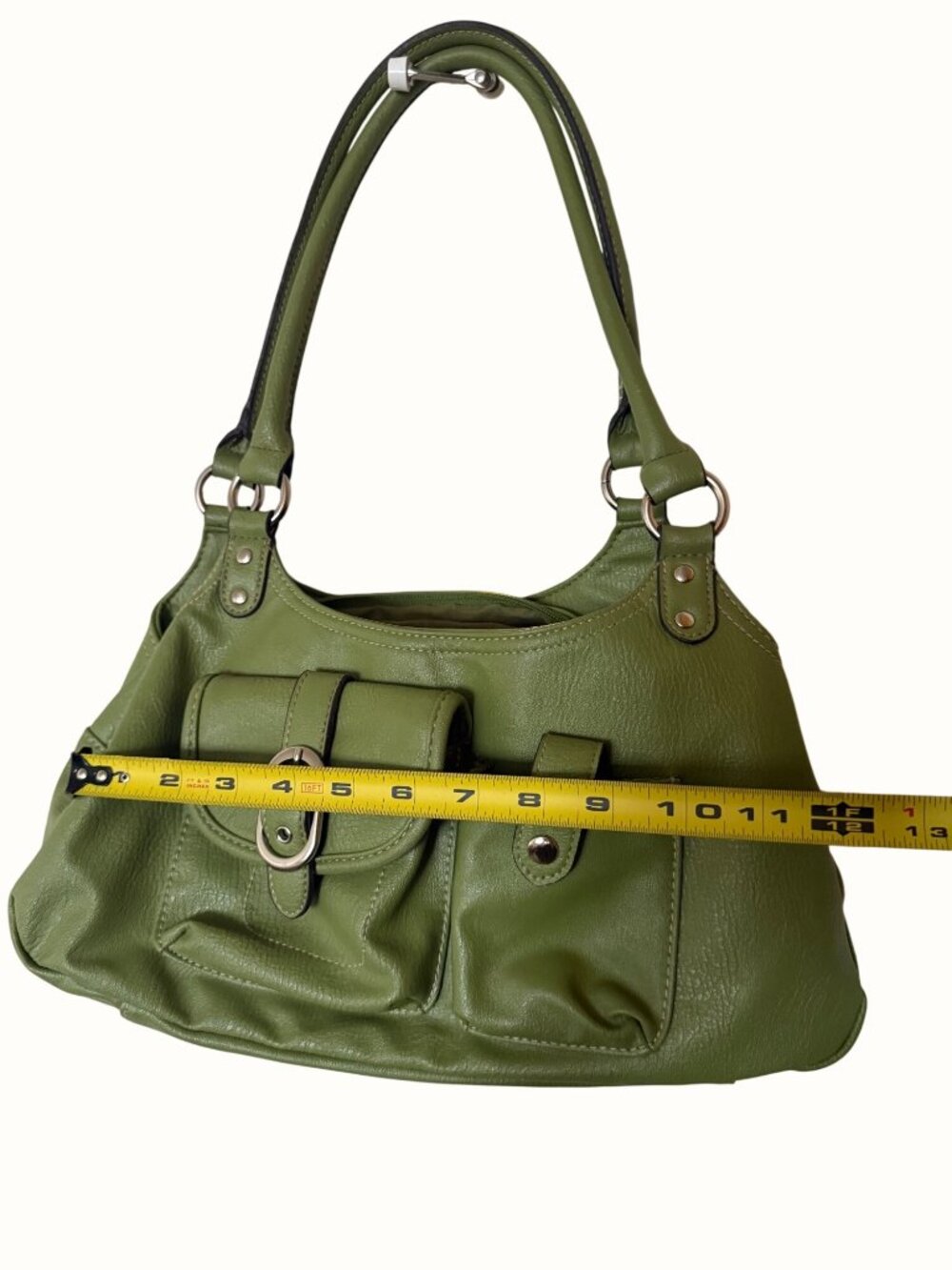Merona Olive Green Faux Leather Shoulder Bag Gorgeous Bag w 2 Outer Pockets - Picture 6 of 9
